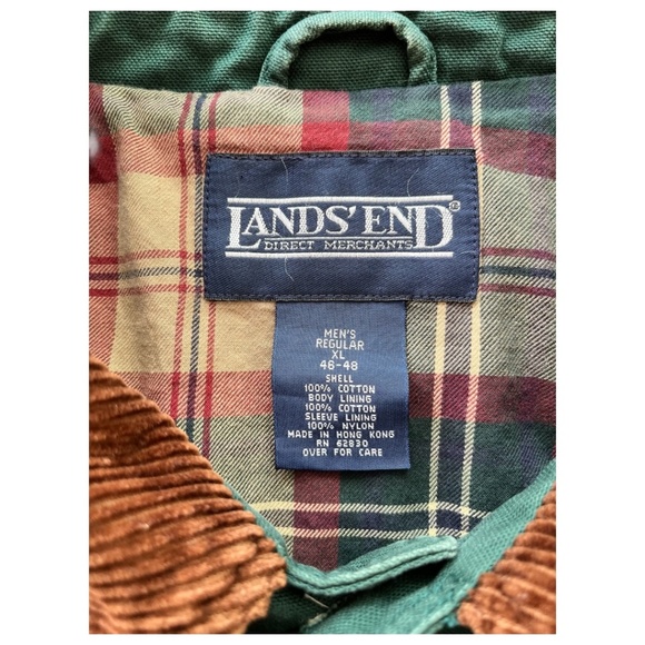 Land’s End Oversized Green Cotton Chore Coat with Brown Corduroy Collar Size XL - Picture 9 of 12